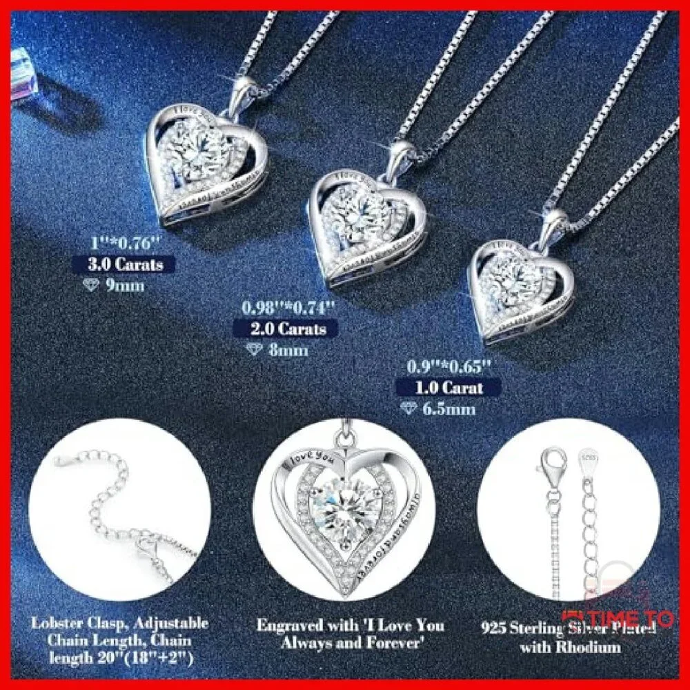 1-3 Carat Moissanite Heart Pendant Necklace 925 Sterling Silver Gift